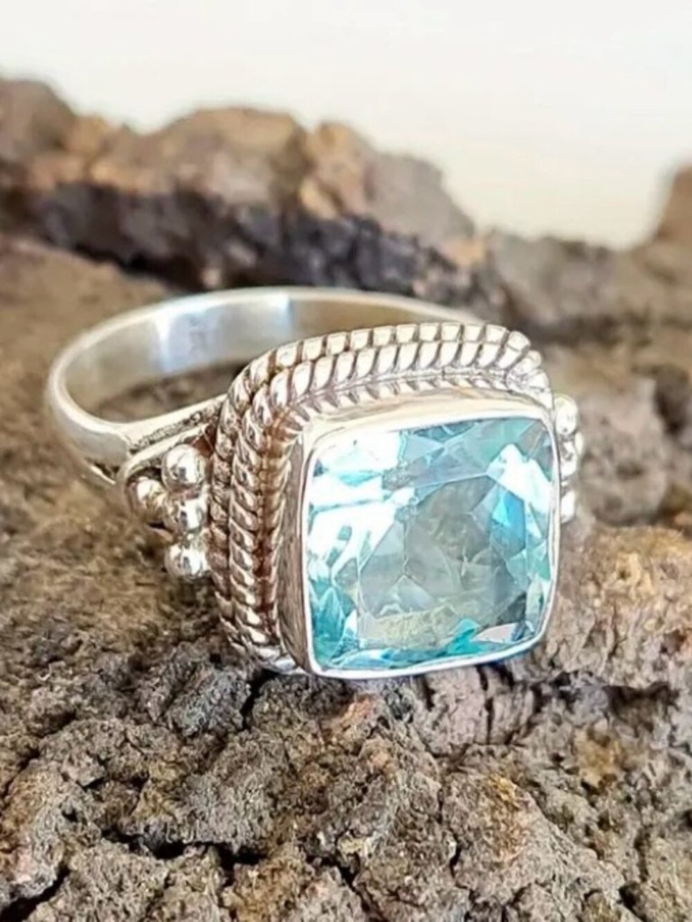 Sundance Viken Antiqued Silver Aqua Stone Ring